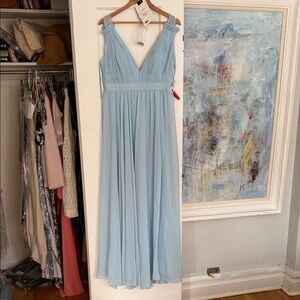Mac Duggal Light Blue V-Neck Maxi Dress